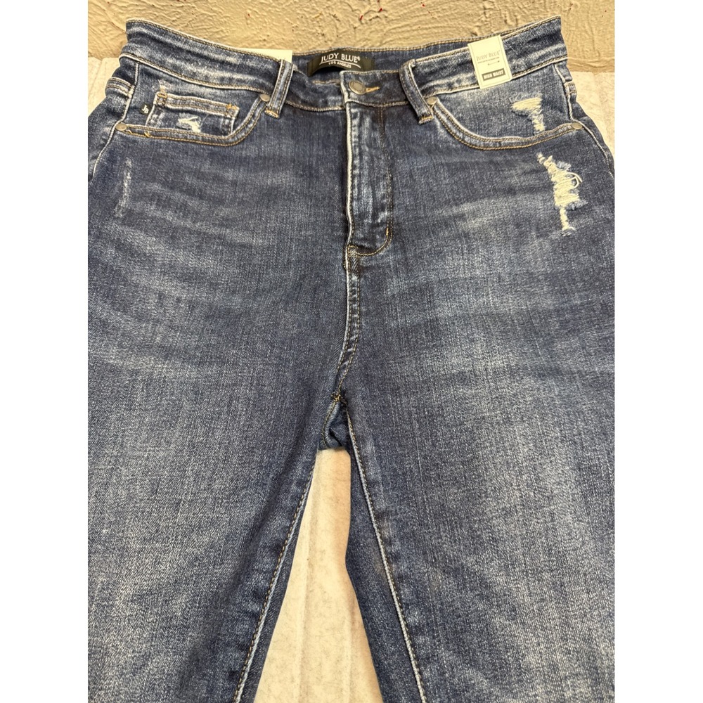 Judy Blue High Waist Skinny Jeans Dark Wash Distressed Raw Hem Size 13/31 NEW